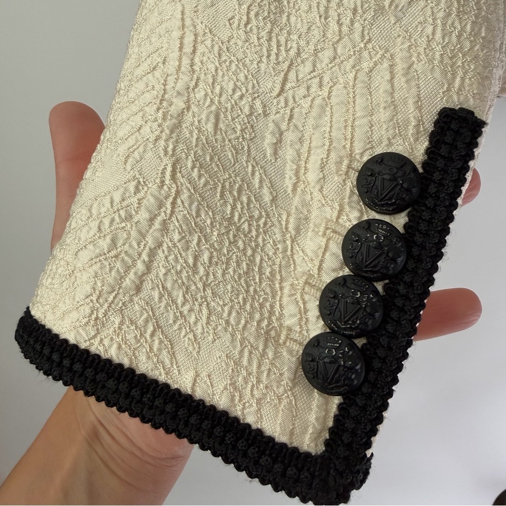 VERONICA BEARD | Darla Textured Ecru Cream Jacket Black Trim Size 6 - Picture 9 of 14